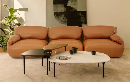 Modern tan sofa set in a contemporary living room with a minimalist vibe - Sohnne