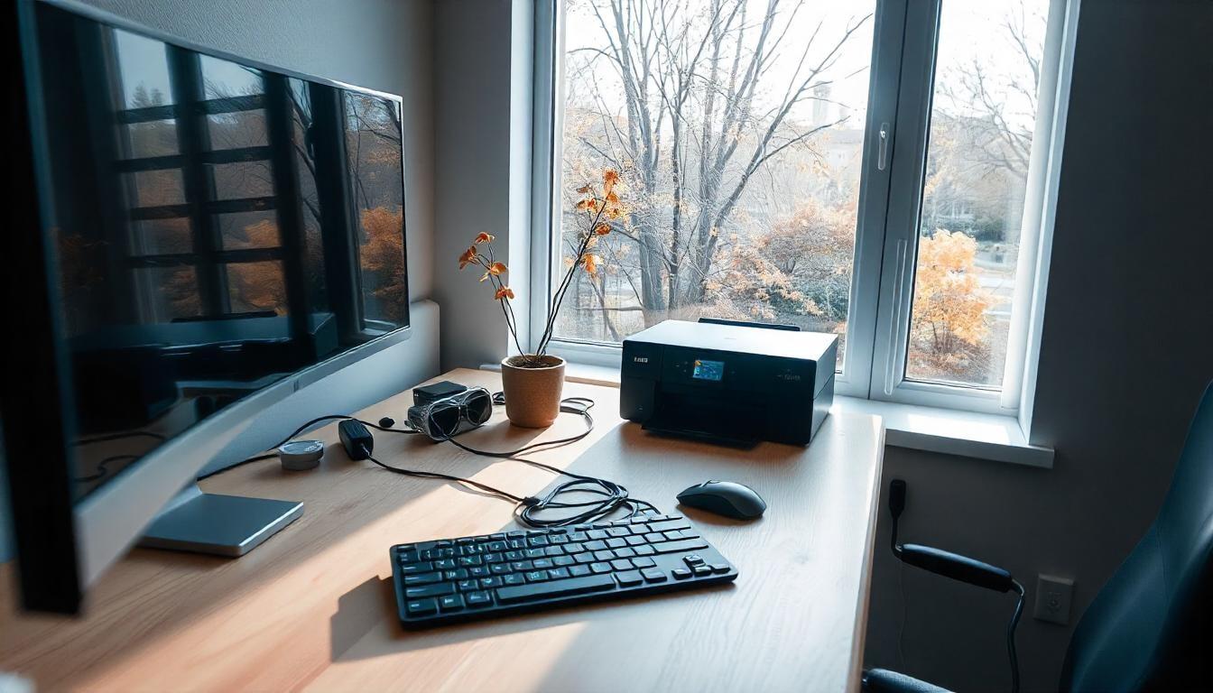 tech-friendly setup for small home office | best cable management, compact printer, wireless gadgets